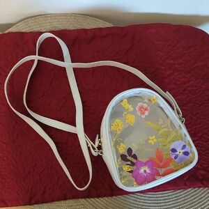 Bath & Body Works White and Yellow Crossbody Bag with Floral Design